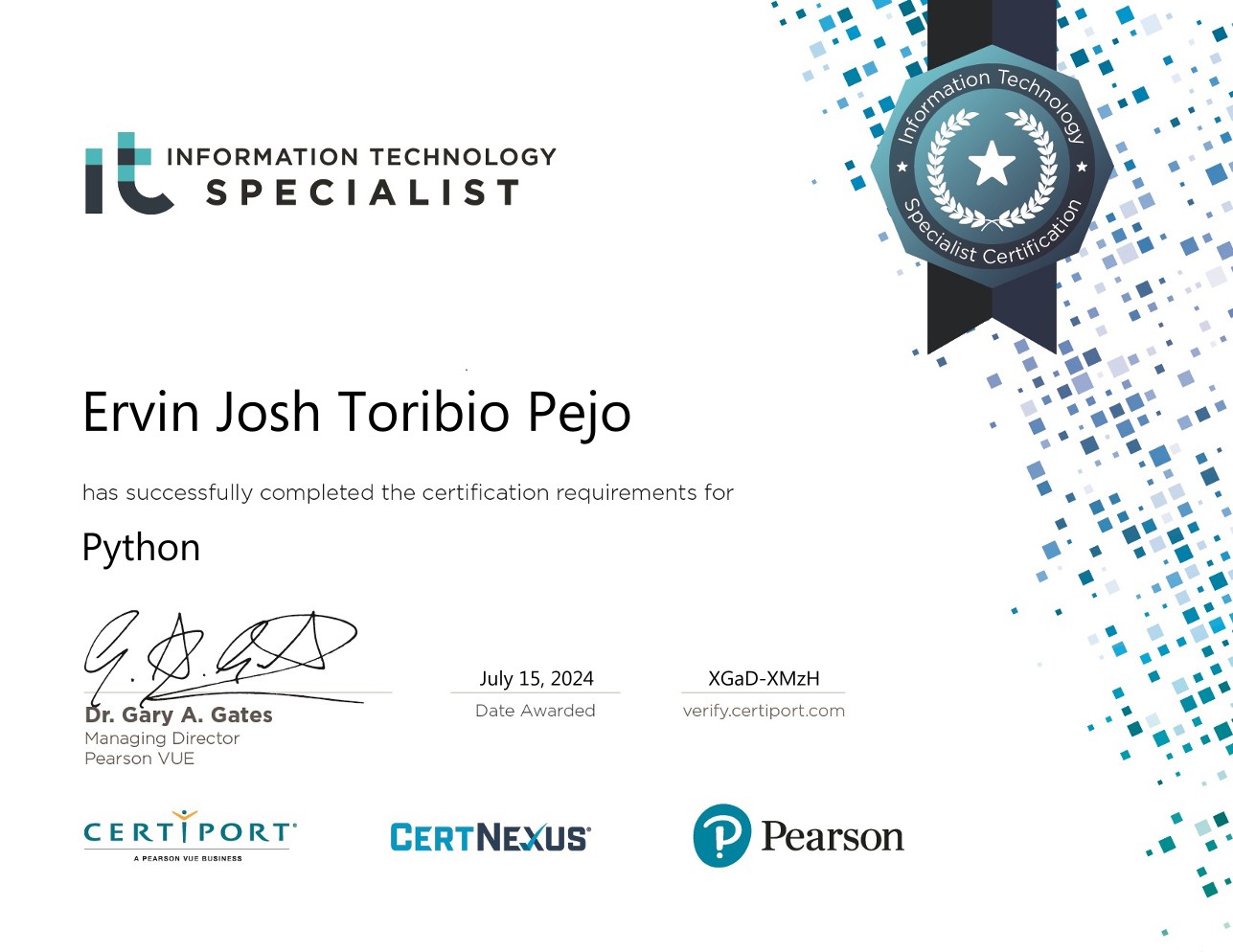 Python Essentials 1 certificate