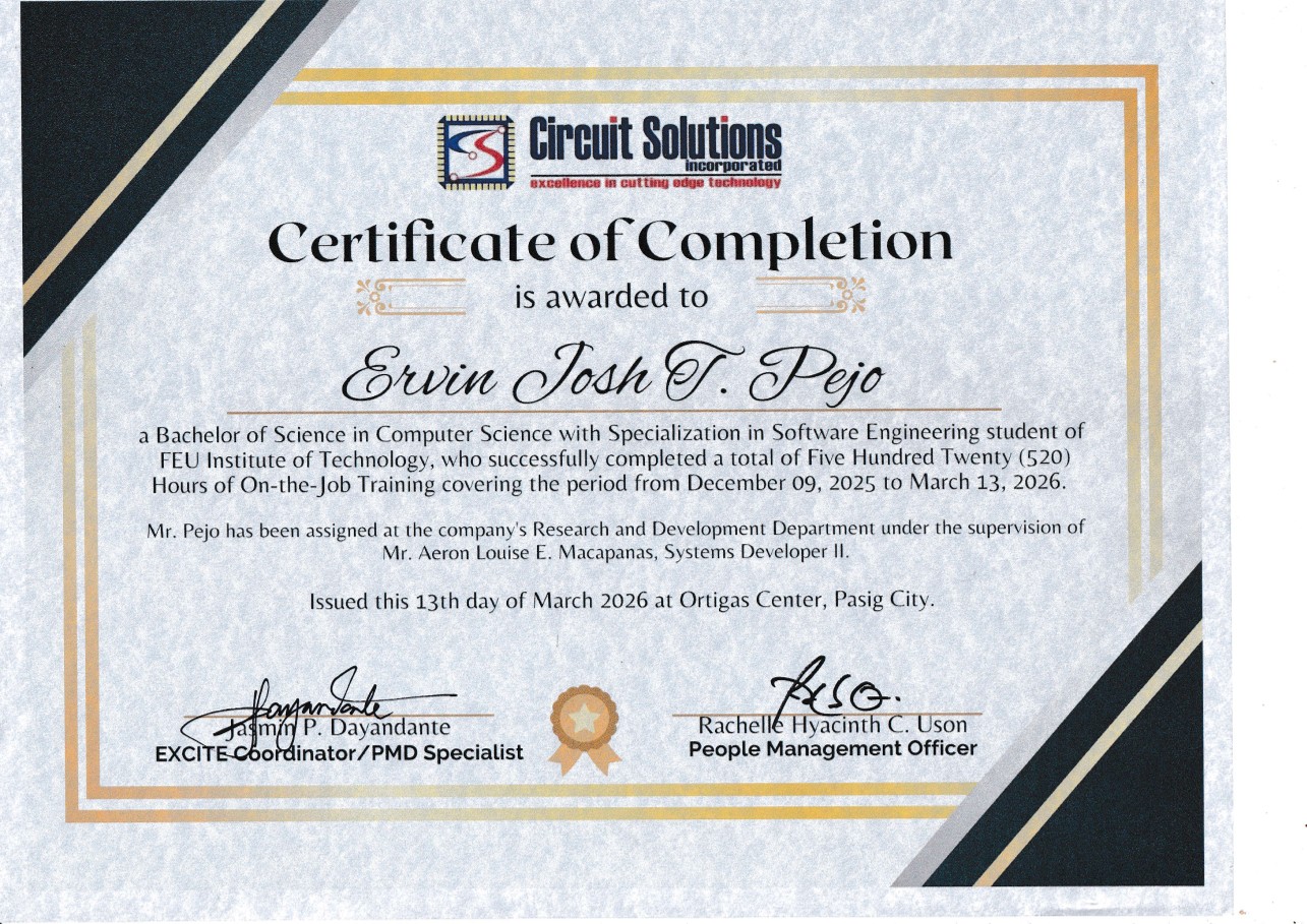 Circuit Solutions internship certificate